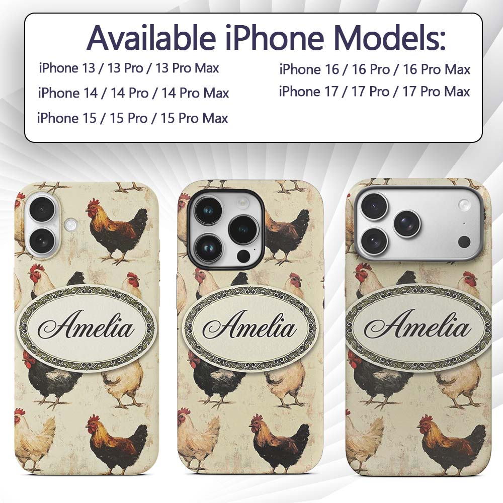 Country Farm Chicken Variety Decorative Design Custom Name Protective Phone Case Mobile Cover Durable Everyday Smartphone Shock Resistant