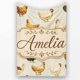 Vintage Farm Hen Illustration Soft Neutral Background Lovely  Personalised Custom Name Super Soft Fleece Blanket Bed Sofa Throw
