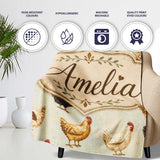 Vintage Farm Hen Illustration Soft Neutral Background Lovely  Personalised Custom Name Super Soft Fleece Blanket Bed Sofa Throw