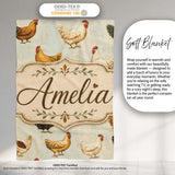 Vintage Farm Hen Illustration Soft Neutral Background Lovely  Personalised Custom Name Super Soft Fleece Blanket Bed Sofa Throw