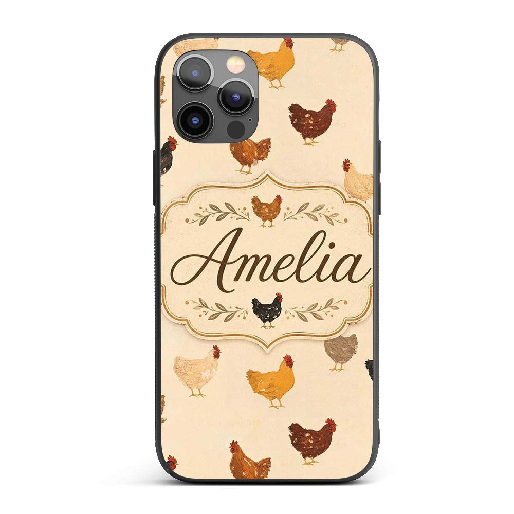 Vintage Farm Chicken Hen Illustration Soft Printed Design Custom Name Protective Phone Case Mobile Cover Durable Smartphone Shock Resistant