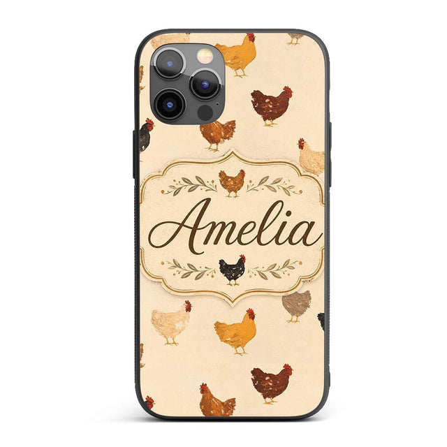 Vintage Farm Chicken Hen Illustration Soft Printed Design Custom Name Protective Phone Case Mobile Cover Durable Smartphone Shock Resistant