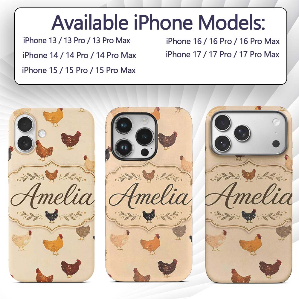 Vintage Farm Chicken Hen Illustration Soft Printed Design Custom Name Protective Phone Case Mobile Cover Durable Smartphone Shock Resistant
