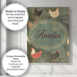 Personalised Name Rustic Chicken Hen Custom Premium Decorative Design Modern Room Accent Canvas Wall Art Print Decor Picture Ready to Hang