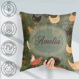 Custom Name Rustic Chicken Hen Farmyard on Distressed Background Square Filled Cushion Throw Pillow Sofa Bed Home Decor Zip Washable UK Made