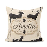 Custom Name Minimal Goat Farm Illustration Soft Neutral Seamless Square Filled Cushion Throw Pillow Sofa Bed Home Decor Zip Washable UK Made