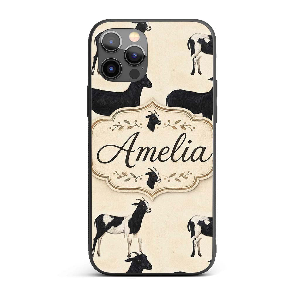 Minimal Goat Farm Animal Illustration Soft Printed Design Custom Name Protective Phone Case Mobile Cover Durable Smartphone Shock Resistant