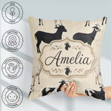 Custom Name Minimal Goat Farm Illustration Soft Neutral Seamless Square Filled Cushion Throw Pillow Sofa Bed Home Decor Zip Washable UK Made