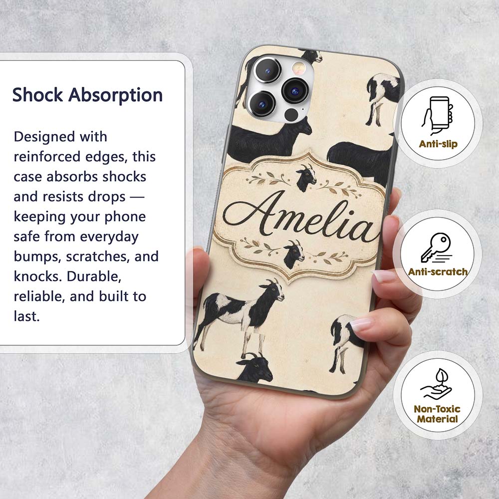 Minimal Goat Farm Animal Illustration Soft Printed Design Custom Name Protective Phone Case Mobile Cover Durable Smartphone Shock Resistant