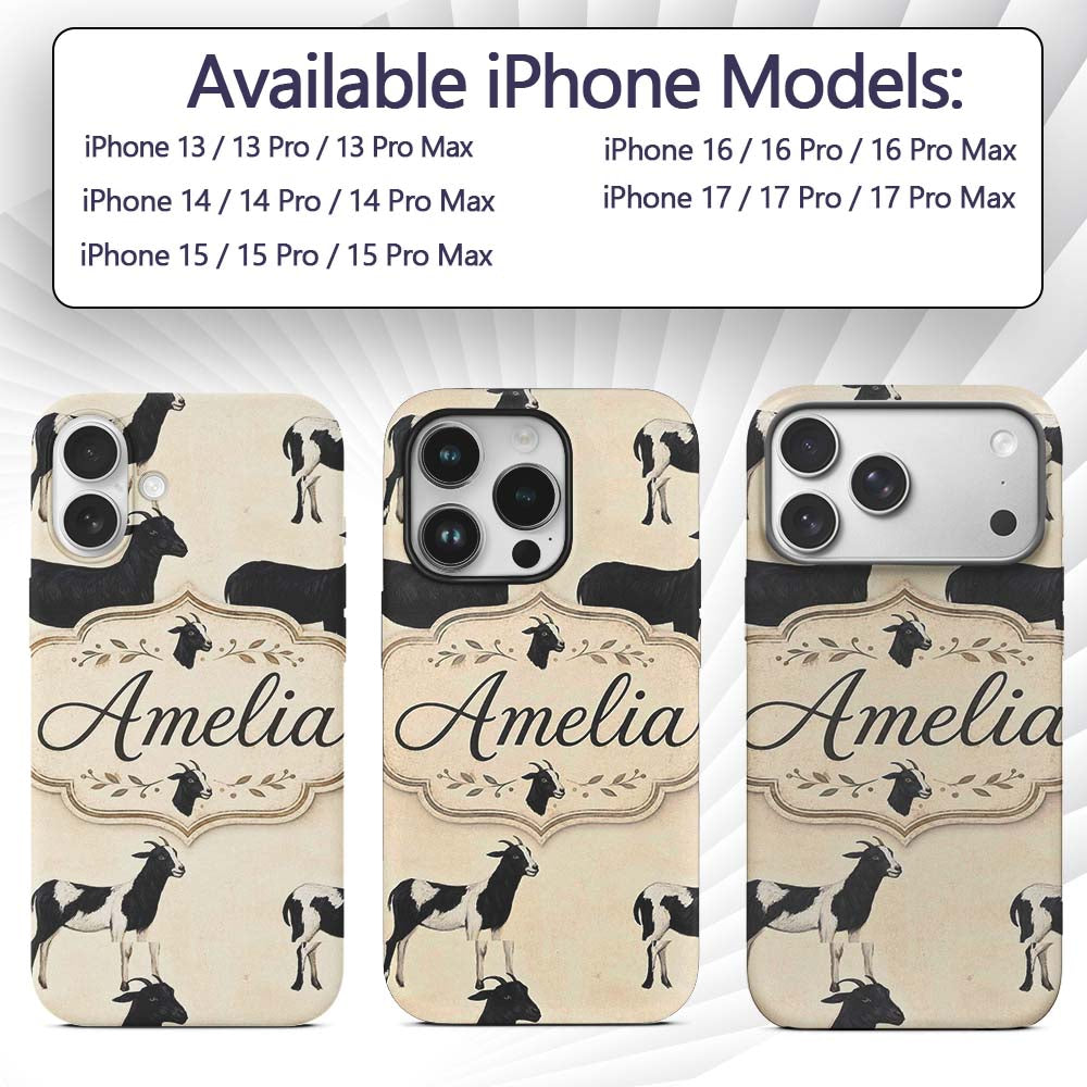 Minimal Goat Farm Animal Illustration Soft Printed Design Custom Name Protective Phone Case Mobile Cover Durable Smartphone Shock Resistant
