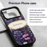 Elegant Tropical Floral Leaves Blue Background Custom Name Protective Phone Case Mobile Cover Durable Everyday Smartphone Shock Resistant