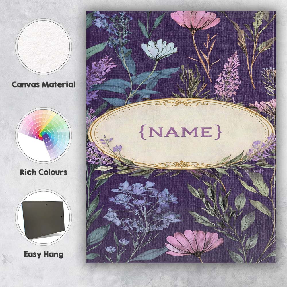 Personalised Name Elegant Tropical Floral Leaves Blue Background Custom  Interior Canvas Wall Art Print Decor Picture Ready to Hang