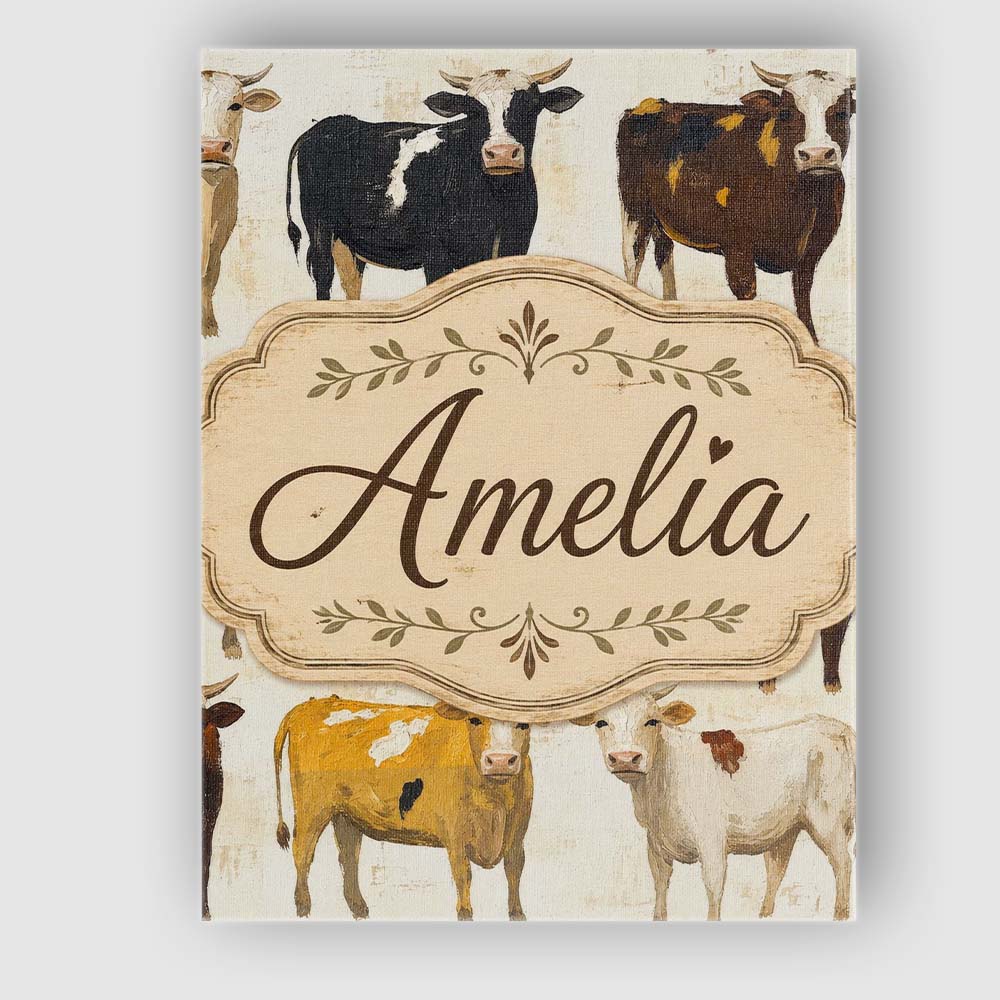 Personalised Name Classic Cow Herd Farm Custom  Modern Room Accent Elegant Feature Canvas Wall Art Print Decor Picture Ready to Hang