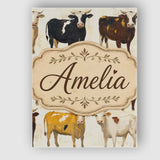 Personalised Name Classic Cow Herd Farm Custom  Modern Room Accent Elegant Feature Canvas Wall Art Print Decor Picture Ready to Hang