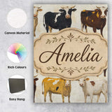 Personalised Name Classic Cow Herd Farm Custom  Modern Room Accent Elegant Feature Canvas Wall Art Print Decor Picture Ready to Hang