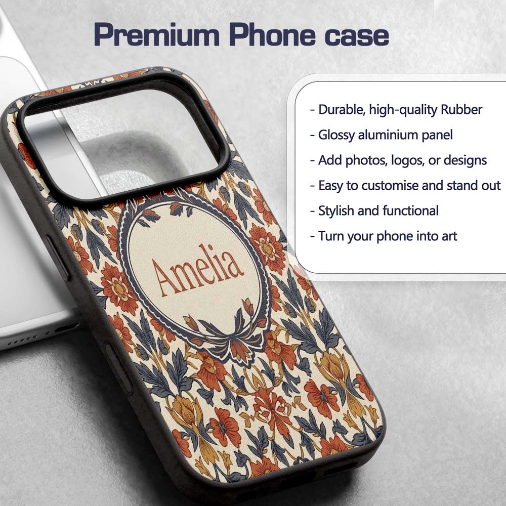 Vintage Botanical Floral Neutral Tones Elegant Custom Name Protective Phone Case Mobile Cover Durable Everyday Smartphone Shock Resistant