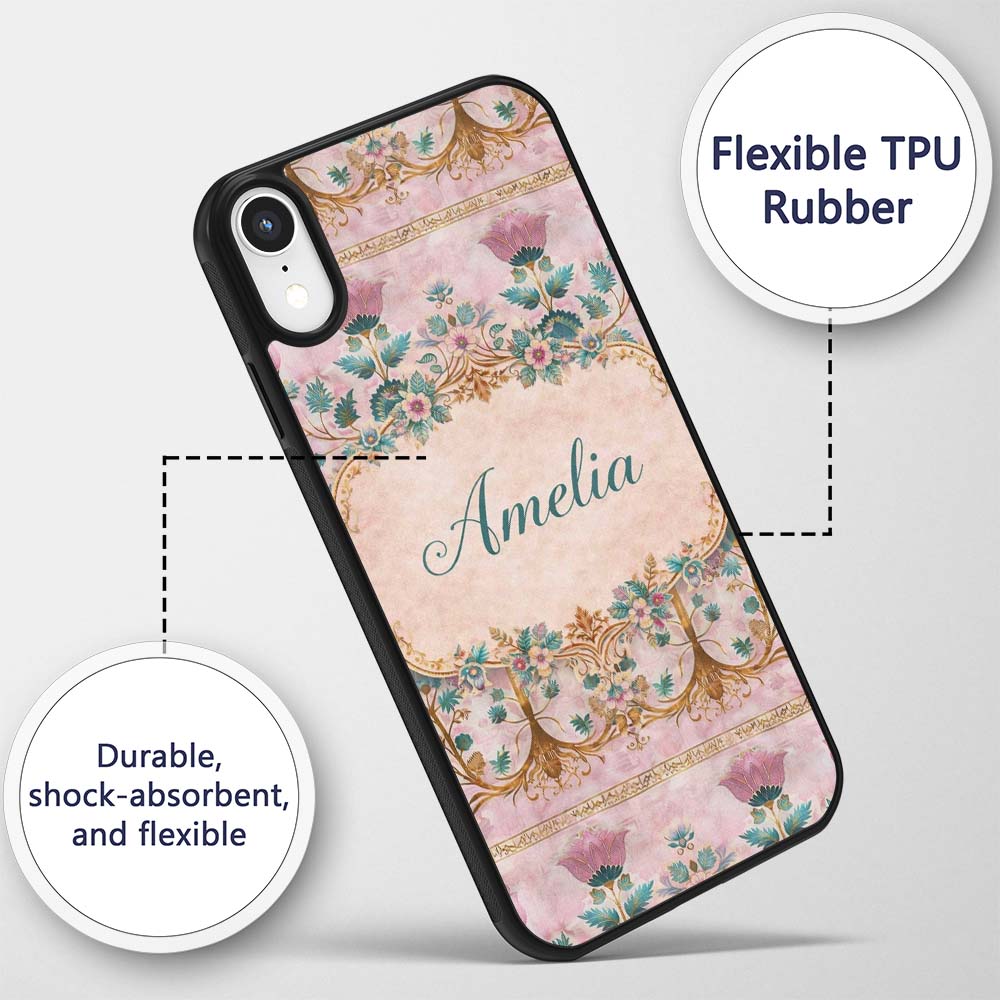 Soft Pink Teal Tree of Life Floral Printed Design Custom Name Protective Phone Case Mobile Cover Durable Everyday Smartphone Shock Resistant