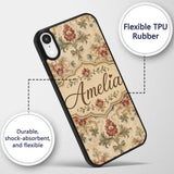 Vintage Damask Floral Motif Soft Printed Design Custom Name Protective Phone Case Mobile Cover Durable Everyday Smartphone Shock Resistant