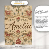 Vintage Damask Floral Motif Soft Neutral Background Seamless Pattern  Personalised Custom Name Super Soft Fleece Blanket Bed Sofa Throw