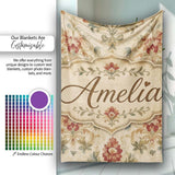 Vintage Damask Floral Motif Soft Neutral Background Seamless Pattern  Personalised Custom Name Super Soft Fleece Blanket Bed Sofa Throw