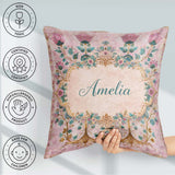 Custom Name Soft Pink Teal Tree of Life Floral Pattern Botanical Square Filled Cushion Throw Pillow Sofa Bed Home Decor Zip Washable UK Made
