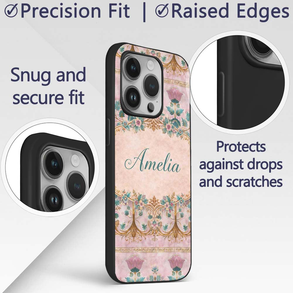 Soft Pink Teal Tree of Life Floral Printed Design Custom Name Protective Phone Case Mobile Cover Durable Everyday Smartphone Shock Resistant