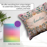 Custom Name Soft Pink Teal Tree of Life Floral Pattern Botanical Square Filled Cushion Throw Pillow Sofa Bed Home Decor Zip Washable UK Made