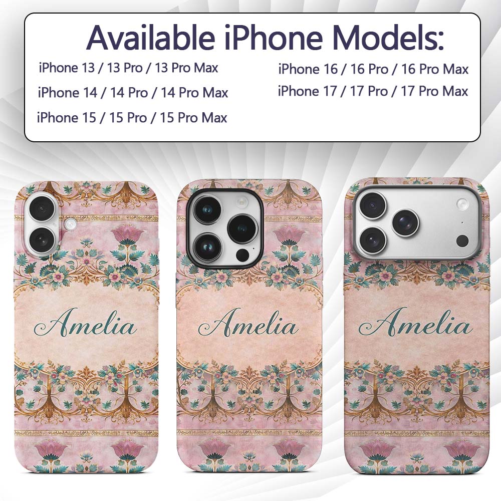Soft Pink Teal Tree of Life Floral Printed Design Custom Name Protective Phone Case Mobile Cover Durable Everyday Smartphone Shock Resistant