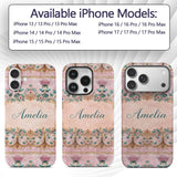 Soft Pink Teal Tree of Life Floral Printed Design Custom Name Protective Phone Case Mobile Cover Durable Everyday Smartphone Shock Resistant