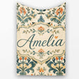 Classic Ornamental Damask Floral Symmetry Seamless Pattern Lovely  Personalised Custom Name Super Soft Fleece Blanket Bed Sofa Throw
