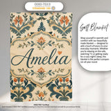 Classic Ornamental Damask Floral Symmetry Seamless Pattern Lovely  Personalised Custom Name Super Soft Fleece Blanket Bed Sofa Throw
