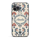 Traditional Blue Red Floral Folk Art Seamless Custom Name Protective Phone Case Mobile Cover Durable Everyday Smartphone Shock Resistant