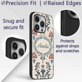 Traditional Blue Red Floral Folk Art Seamless Custom Name Protective Phone Case Mobile Cover Durable Everyday Smartphone Shock Resistant