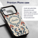 Traditional Blue Red Floral Folk Art Seamless Custom Name Protective Phone Case Mobile Cover Durable Everyday Smartphone Shock Resistant