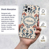 Traditional Blue Red Floral Folk Art Seamless Custom Name Protective Phone Case Mobile Cover Durable Everyday Smartphone Shock Resistant