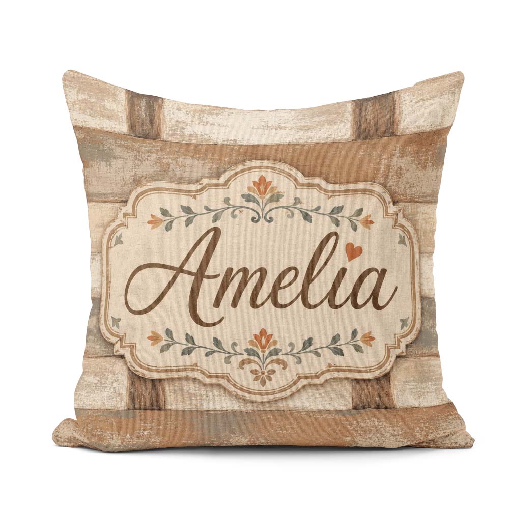 Custom Name Rustic Wooden Plank Texture Farmhouse Style Seamless Square Filled Cushion Throw Pillow Sofa Bed Home Decor Zip Washable UK Made