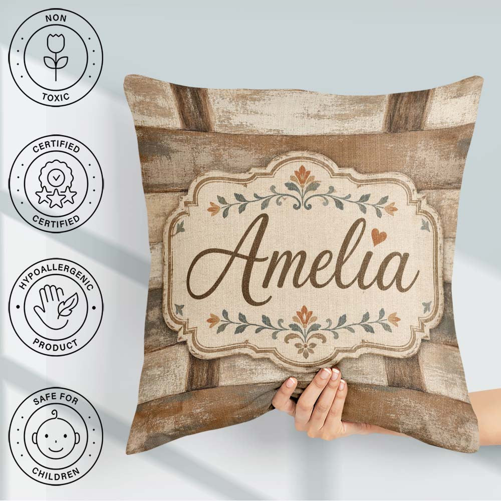 Custom Name Rustic Wooden Plank Texture Farmhouse Style Seamless Square Filled Cushion Throw Pillow Sofa Bed Home Decor Zip Washable UK Made