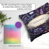 Custom Name Elegant Tropical Floral Leaves Blue Seamless Pattern Square Filled Cushion Throw Pillow Sofa Bed Home Decor Zip Washable UK Made