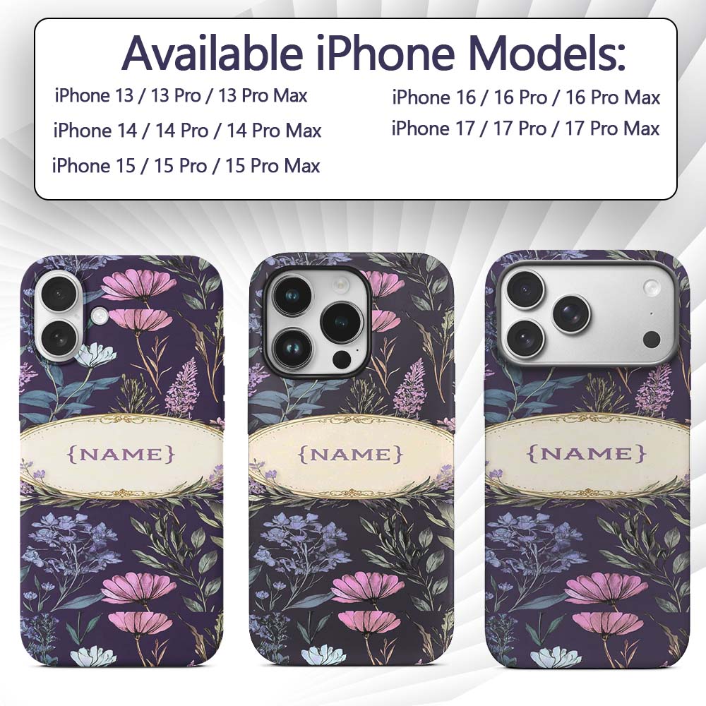 Elegant Tropical Floral Leaves Blue Background Custom Name Protective Phone Case Mobile Cover Durable Everyday Smartphone Shock Resistant