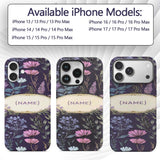 Elegant Tropical Floral Leaves Blue Background Custom Name Protective Phone Case Mobile Cover Durable Everyday Smartphone Shock Resistant