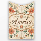 Vintage Tile Style Floral Motif Soft Neutral Seamless Pattern Lovely  Personalised Custom Name Super Soft Fleece Blanket Bed Sofa Throw