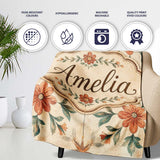 Vintage Tile Style Floral Motif Soft Neutral Seamless Pattern Lovely  Personalised Custom Name Super Soft Fleece Blanket Bed Sofa Throw