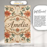 Vintage Tile Style Floral Motif Soft Neutral Seamless Pattern Lovely  Personalised Custom Name Super Soft Fleece Blanket Bed Sofa Throw