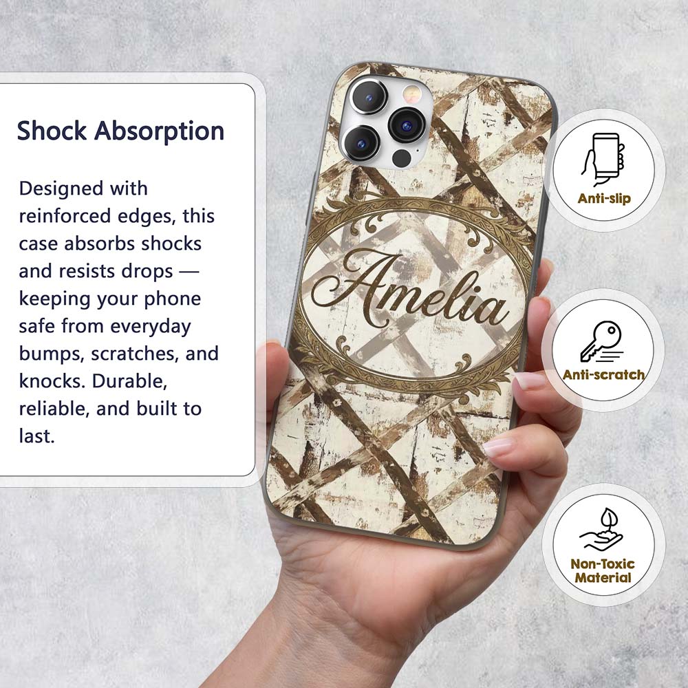 Rustic Distressed Wooden Cross Printed Design Custom Name Protective Phone Case Mobile Cover Durable Everyday Smartphone Shock Resistant