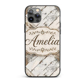 Rustic Whitewashed Wood Plank Cross Beam Seamless Custom Name Protective Phone Case Mobile Cover Durable Everyday Smartphone Shock Resistant