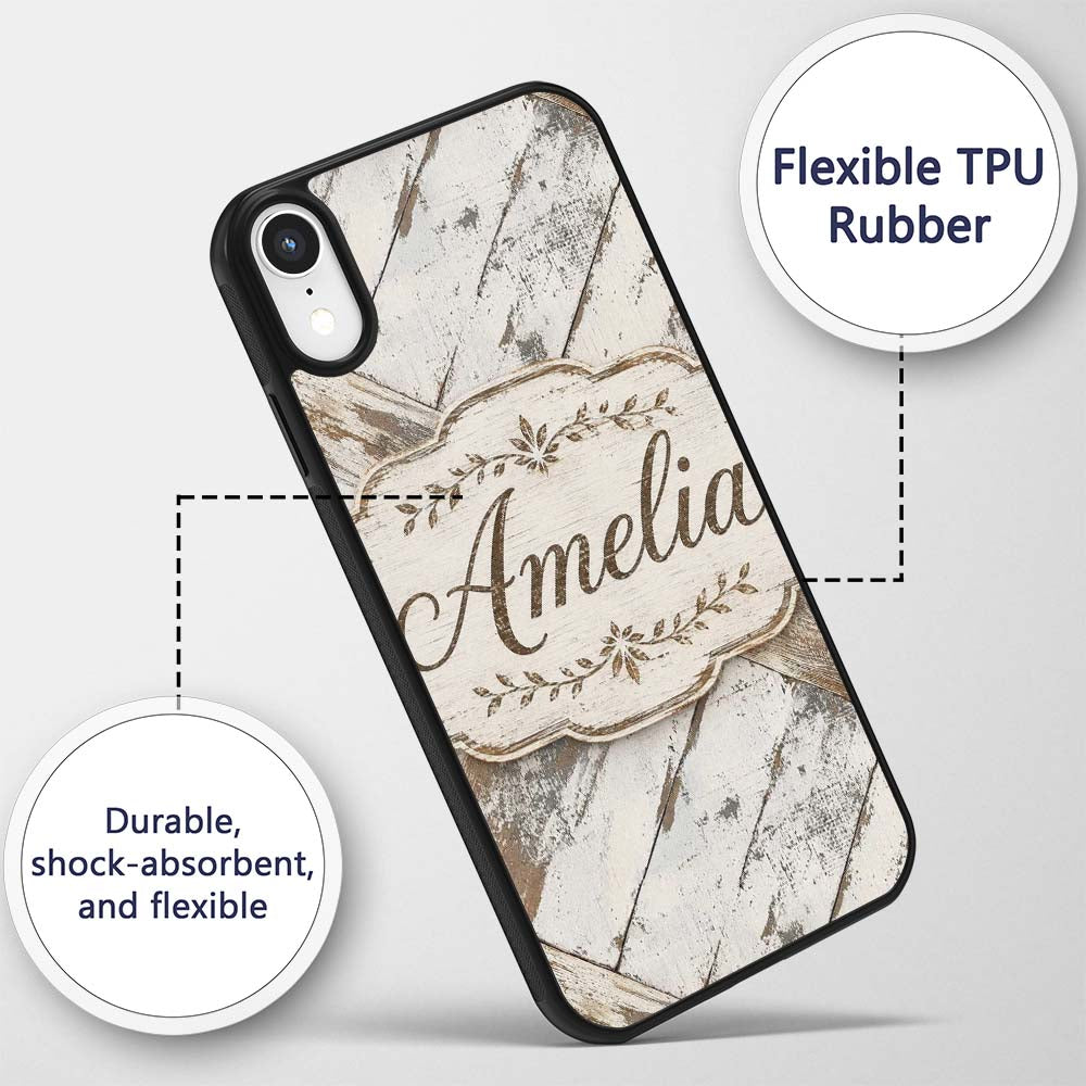 Rustic Whitewashed Wood Plank Cross Beam Seamless Custom Name Protective Phone Case Mobile Cover Durable Everyday Smartphone Shock Resistant