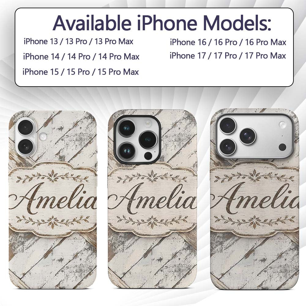 Rustic Whitewashed Wood Plank Cross Beam Seamless Custom Name Protective Phone Case Mobile Cover Durable Everyday Smartphone Shock Resistant