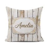 Custom Name Vertical Wooden Planks Whitewashed Distressed Lovely Square Filled Cushion Throw Pillow Sofa Bed Home Decor Zip Washable UK Made