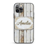 Vertical Weathered Wooden Planks Whitewashed Custom Name Protective Phone Case Mobile Cover Durable Everyday Smartphone Shock Resistant