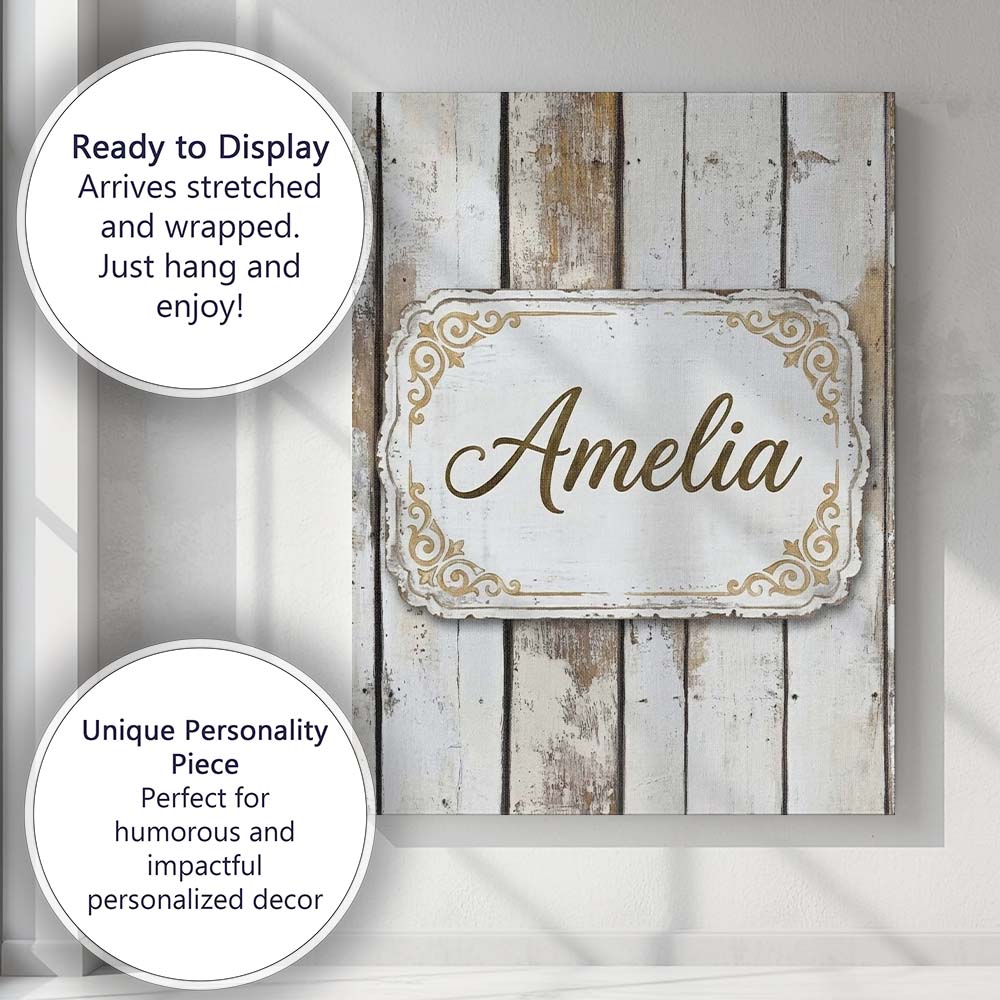 Personalised Name Vertical Weathered Wooden Custom  Bespoke Interior Contemporary Canvas Wall Art Print Decor Picture Ready to Hang